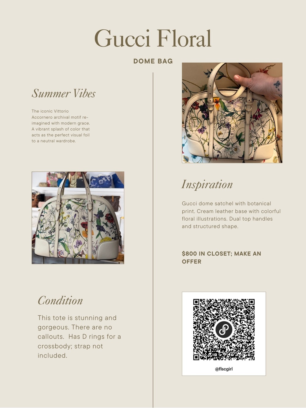 Vintage Gucci Cream Floral Print Dome Satchel with Multicolor Blooms - Picture 2 of 13